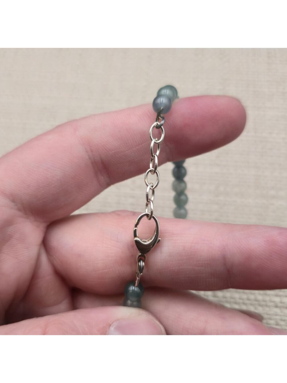7 Inch Sterling Silver Natural Round Moss Agate Stone Bracelet B1442 - Picture 4 of 7